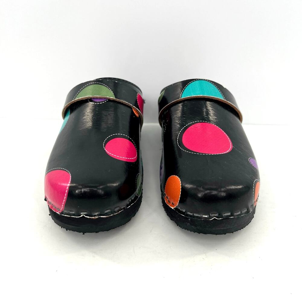 NWOT Moheda Toffeln made in Sweden Slip-On jumbo dots wooden Clog Shoes
